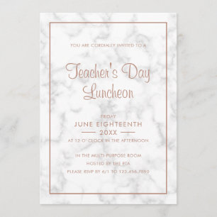 Modern Gray Marble Rose Gold Teacher's Day Invitation