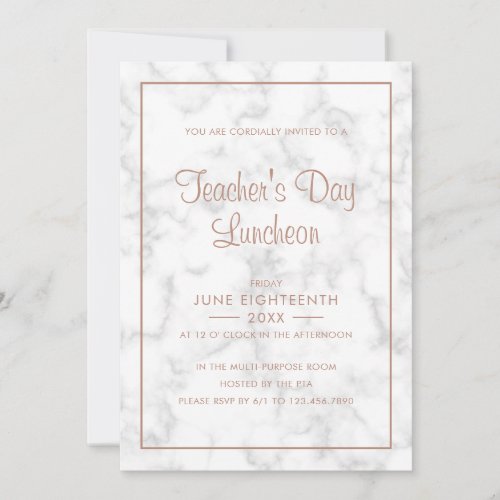 Modern Gray Marble Rose Gold Teachers Day Invitation