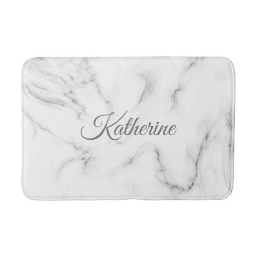 Modern Gray Marble Texture With Your Name Bath Mat