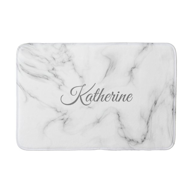 Modern Gray Marble Texture With Your Name Bath Mat (Front)