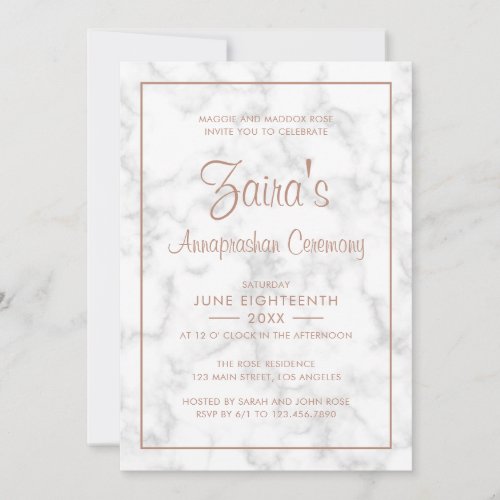 Modern Gray Marble with Rose Gold Annaprashan Invitation