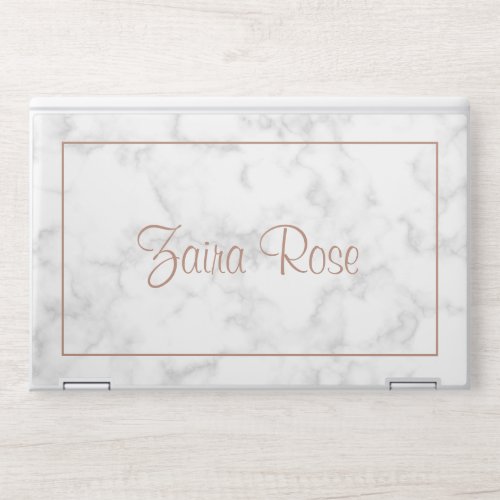 Modern Gray Marble With Rose Gold Name HP Laptop Skin