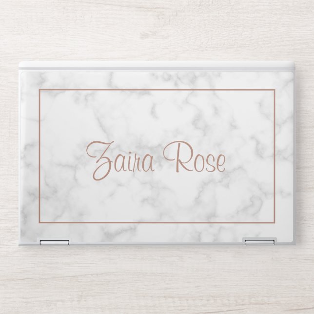 Modern Gray Marble With Rose Gold Name HP Laptop Skin (Front)
