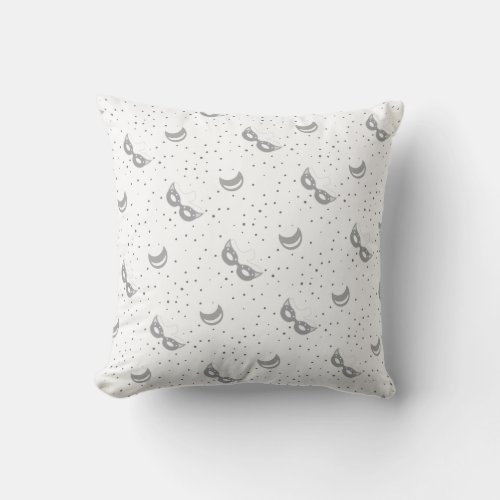 Modern Gray Mardi Gras Mask Pattern Design Pillow