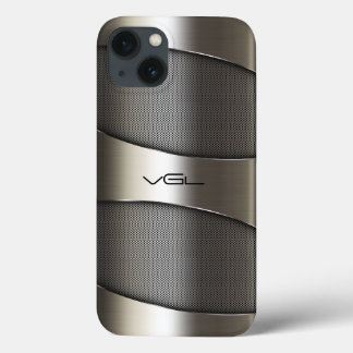 Modern Gray Metallic Geometric Design iPhone 13 Case