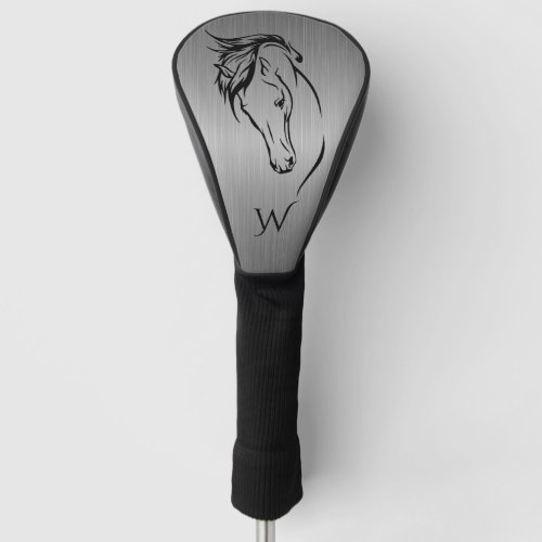 Modern Gray Metallic Horse Head Monogram Initial Golf Head Cover