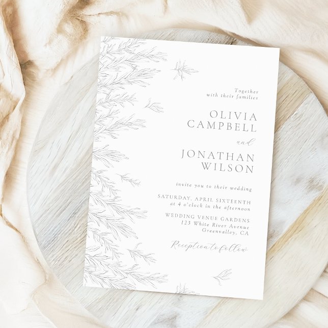 Modern Gray Minimal Leaves Botanical Wedding Invitation (Creator Uploaded)