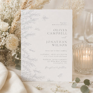 Modern Gray Minimal Leaves Botanical Wedding Invitation