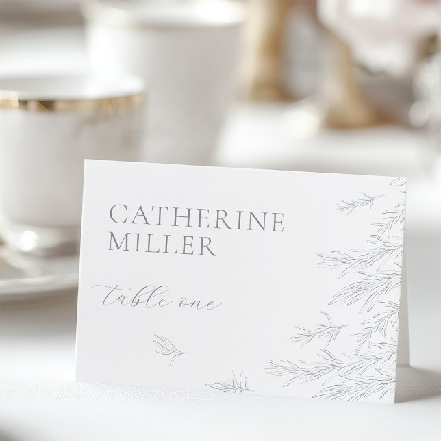Modern Gray Minimal Leaves Place Card (Creator Uploaded)