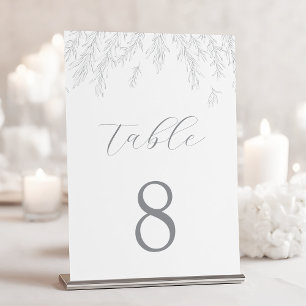Modern Gray Minimal Leaves Wedding Table Number