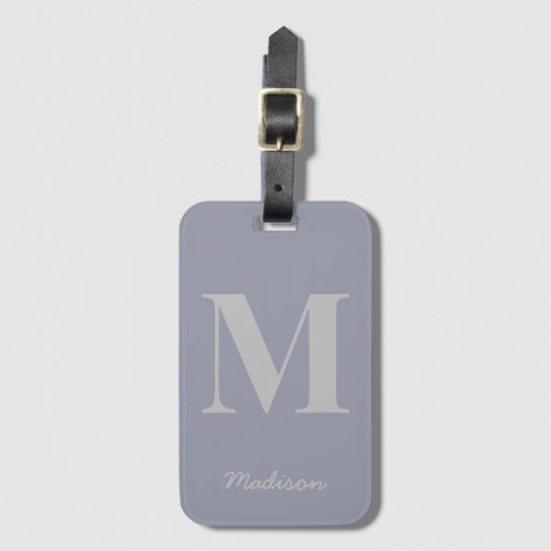 Modern Gray Minimal Monogram Initial Name Luggage Tag