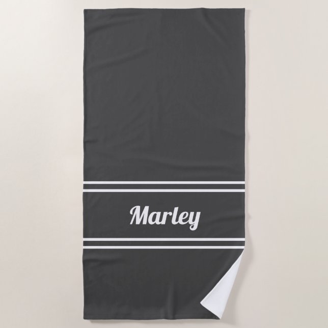 Modern Gray Minimal Name Monogram Script Template  Beach Towel (Front)