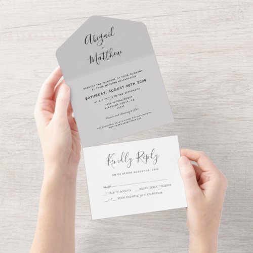 Modern Gray Minimalist Handwriting Wedding All In One Invitation