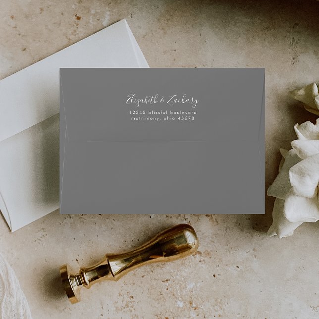 Modern Gray Minimalist Script Wedding Envelope (Creator Uploaded)