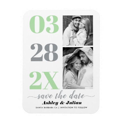 Modern gray mint two photo Save the Date Magnet