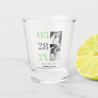 Modern gray, mint two photo Save the Date Shot Glass