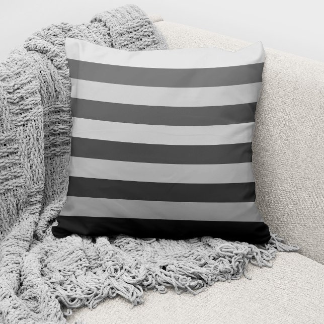 Modern Gray Monochrome Color Block Striped Throw Pillow (Creator Uploaded)