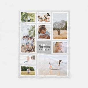 Modern Gray Monochrome Family Photo Collage Fleece Blanket