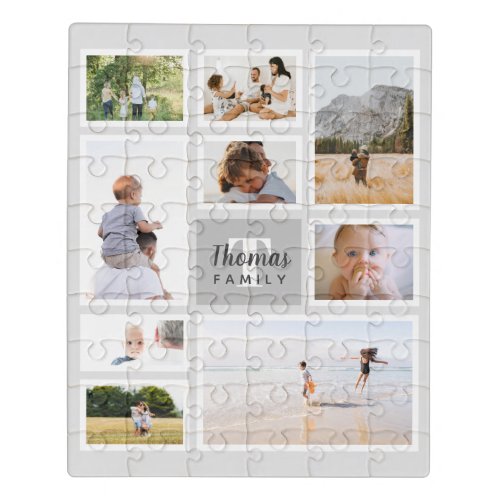 Modern Gray Monochrome Family Photo Collage Jigsaw Puzzle