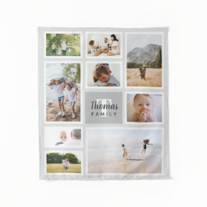 Modern Gray Monochrome Family Photo Collage Tapestry