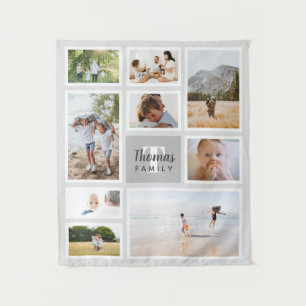 Modern Gray Monochrome Family Photo Collage Tapestry