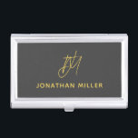Modern Gray Monogram Business Card Case<br><div class="desc">Keep your business cards organized and stylish with this modern dark gray business card case. The design features a monogram in mustard yellow, adding a personal touch to your professional look. This case is perfect for carrying in your bag or briefcase, and makes a great gift for colleagues and clients....</div>