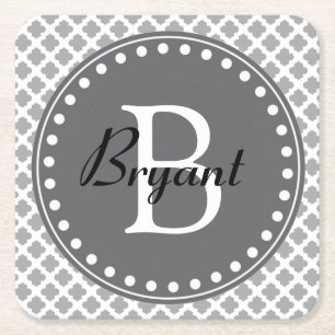 Modern Gray Monogram Coaster