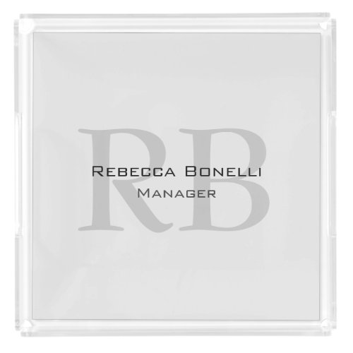 Modern Gray Monogram Manager Add Name Initials Acrylic Tray