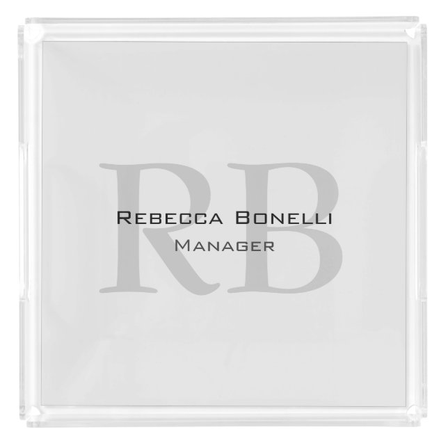 Modern Gray Monogram Manager Add Name Initials Acrylic Tray (Front)