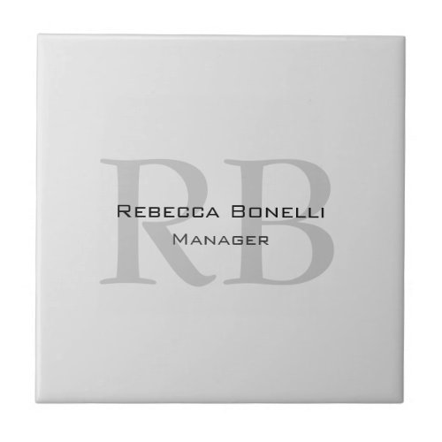 Modern Gray Monogram Manager Add Name Initials Ceramic Tile