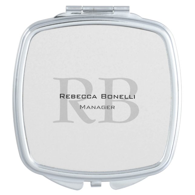 Modern Gray Monogram Manager Add Name Initials Compact Mirror (Front)