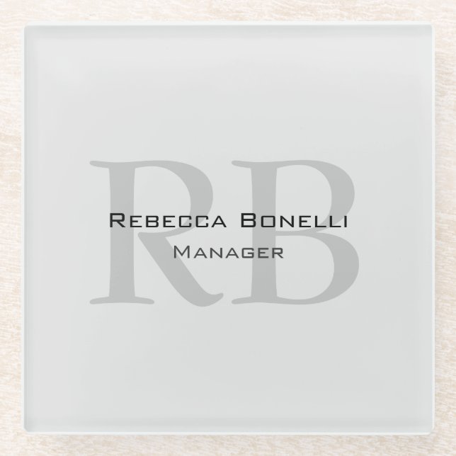 Modern Gray Monogram Manager Add Name Initials Glass Coaster (Front)