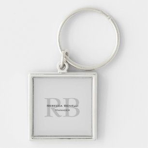 Modern Gray Monogram Manager Add Name Initials Keychain