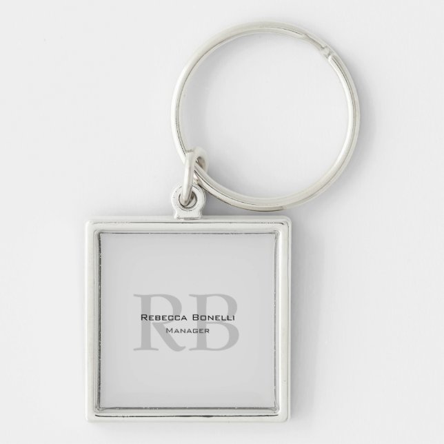 Modern Gray Monogram Manager Add Name Initials Keychain (Front)