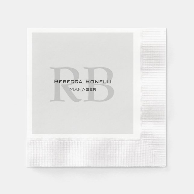 Modern Gray Monogram Manager Add Name Initials Napkins (Front)