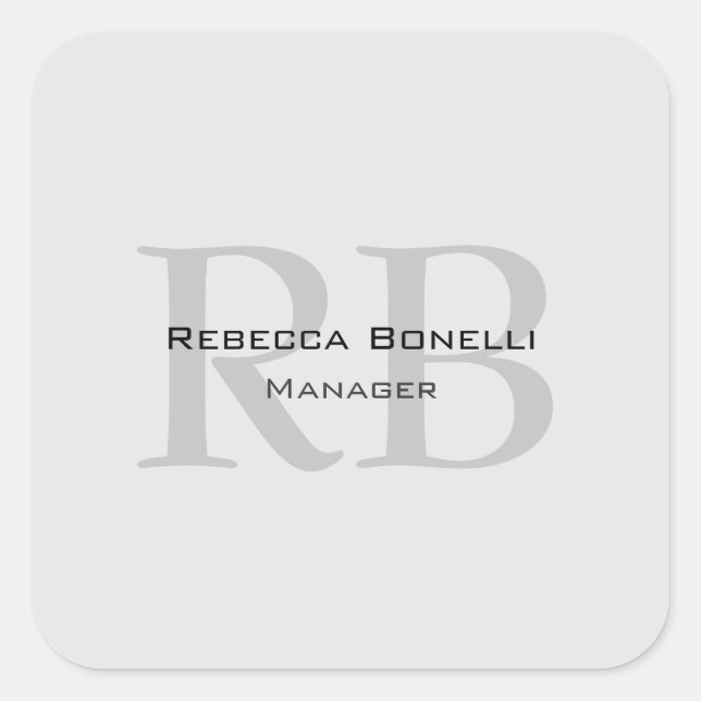 Modern Gray Monogram Manager Add Name Initials Square Sticker (Front)