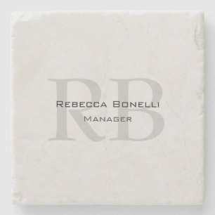 Modern Gray Monogram Manager Add Name Initials Stone Coaster