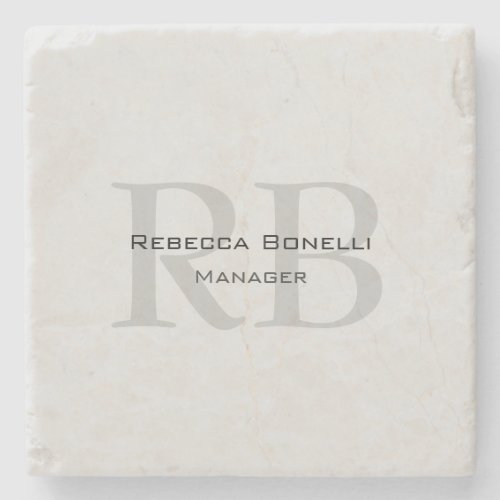 Modern Gray Monogram Manager Add Name Initials Stone Coaster