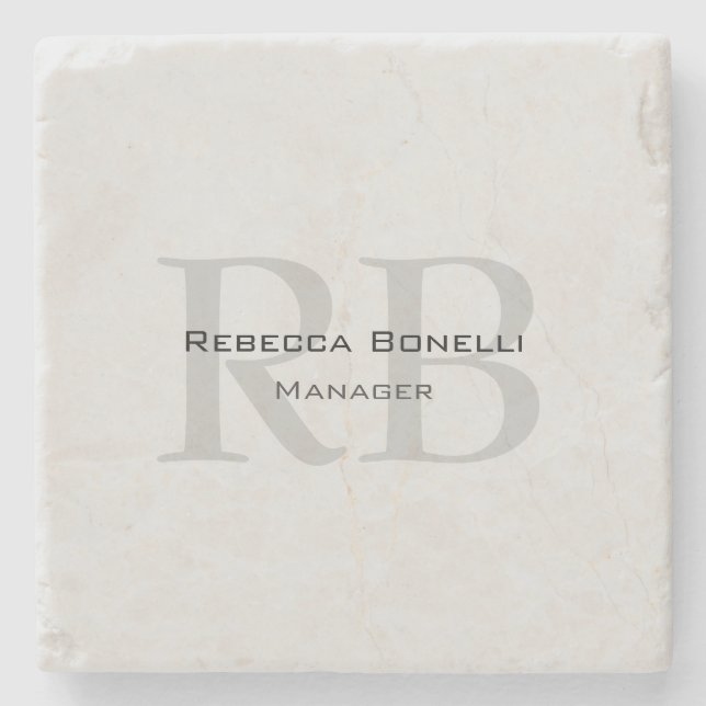 Modern Gray Monogram Manager Add Name Initials Stone Coaster (Front)