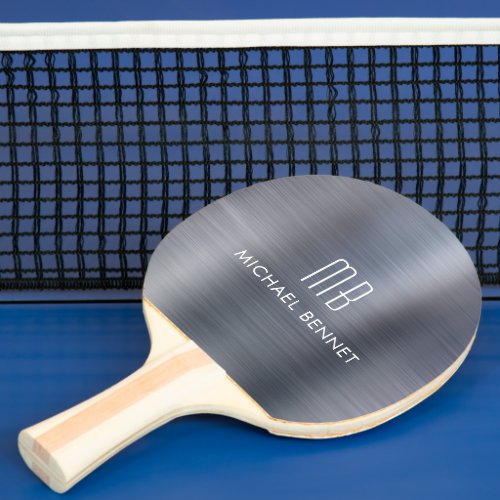 Modern Gray Monogram Ping Pong Paddle