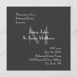 Modern Gray Monogram Rehearsal Dinner Invitation
