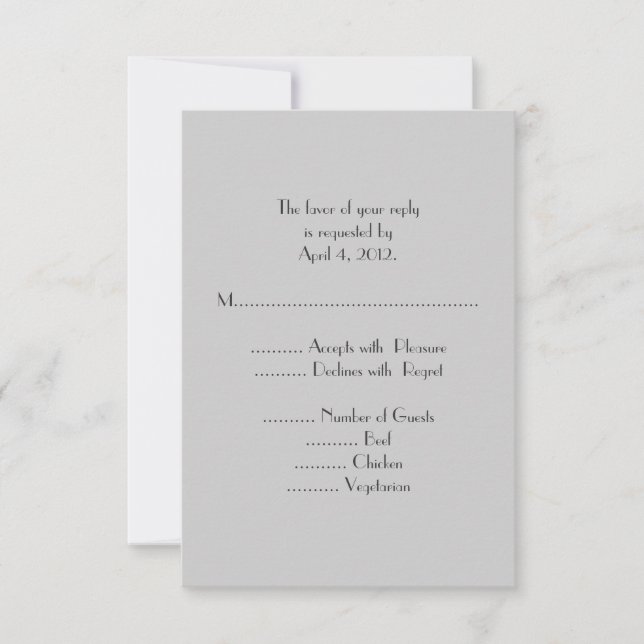 Modern Gray Monogram Reply Cards with Menu Options (Front)