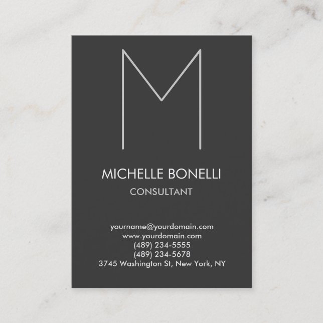 Modern gray monogram stylish business card (Front)