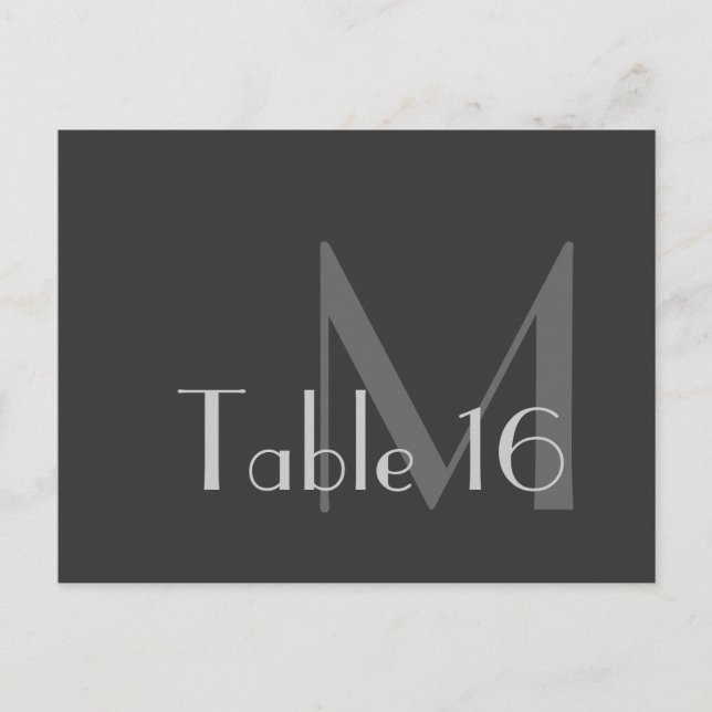 Modern Gray Monogram Table Number Cards (Front)