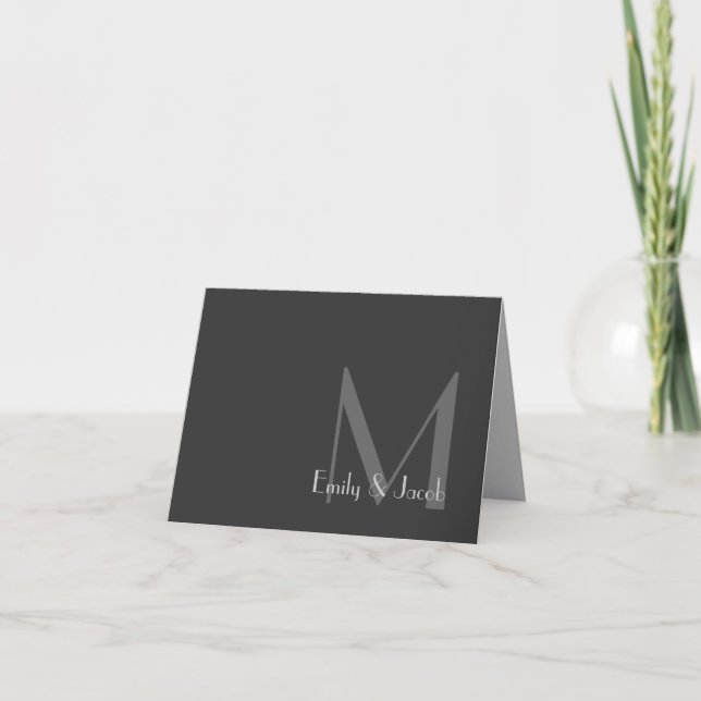 Modern Gray Monogram Thank You Cards (Front)