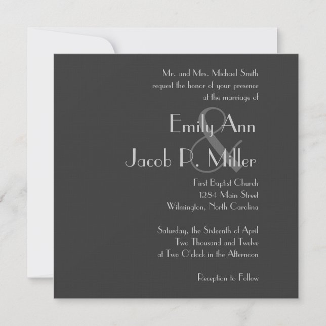 Modern Gray Monogram Wedding Invitations (Front)
