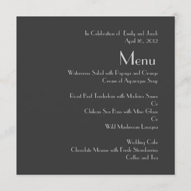 Modern Gray Monogram Wedding Menus (Front)