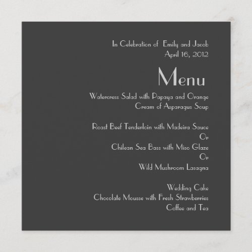 Modern Gray Monogram Wedding Menus Invites