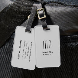 Modern Gray Monogrammed  Luggage Tag
