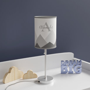Modern Gray Mountains Monogram Name Nursery Lamp